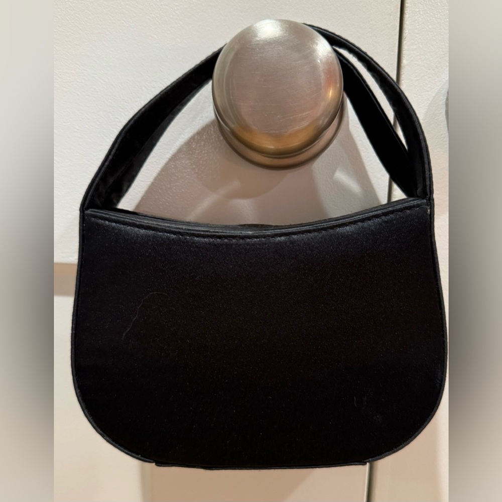 Cache black matte satin evening bag